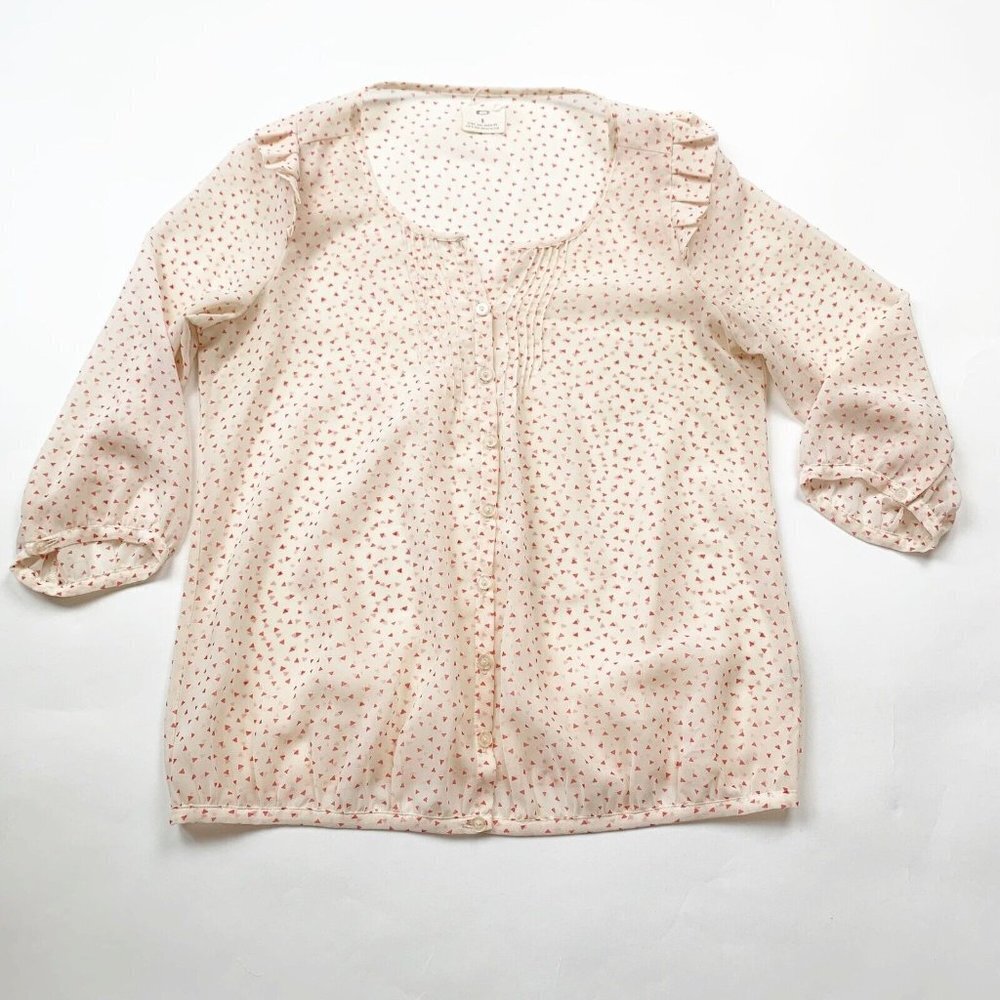 Anthropologie Pins and Needles Womens Sheer Button Blouse Size Small Ivory
